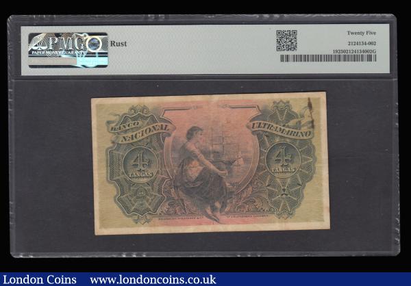 Portuguese India, Banco National Ultramarino 4 Tangas 1917 Pick 19 Very Fine PMG 25 "rust" this being a small thin line of decolouration left top from a paper clip which hardly detracts : World Banknotes : Auction 185 : Lot 539