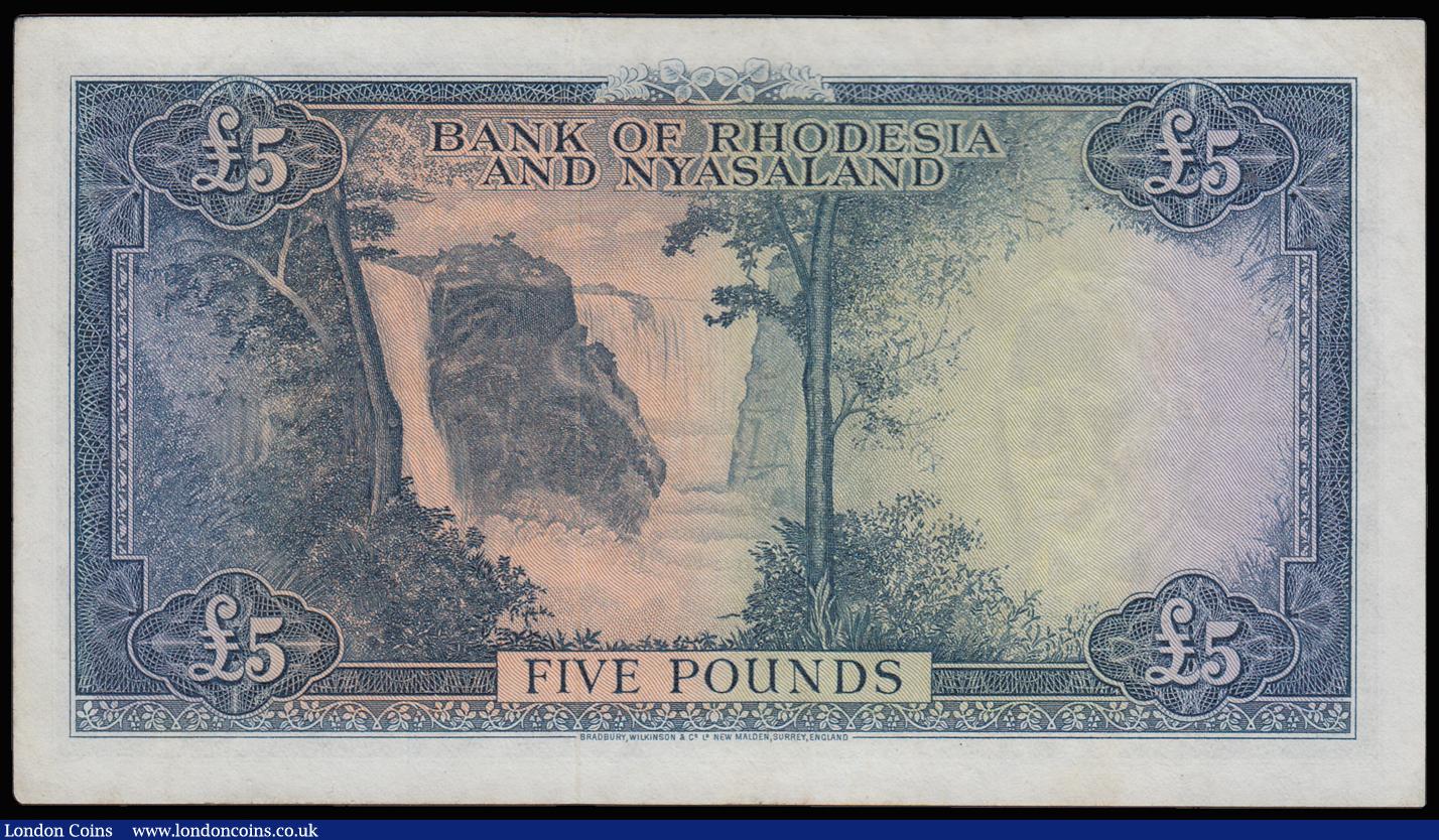 London Coins : A185 : Lot 542 : Rhodesia and Nyasaland 5 Pounds Salisbury 3rd July 1959 Good Very Fine and seldom seen in this pleas...