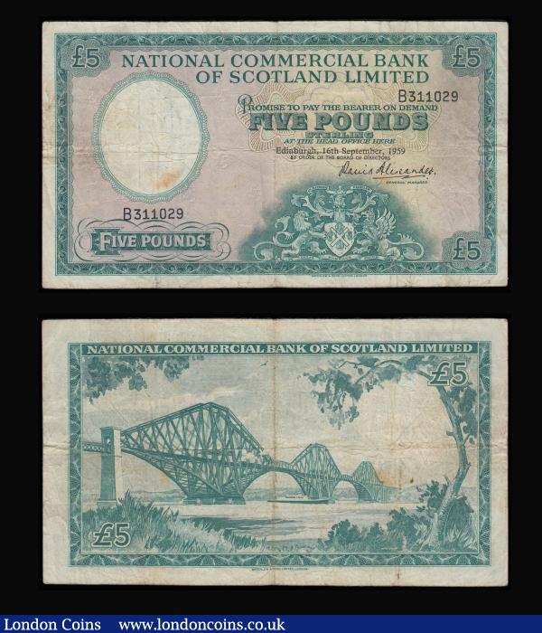 Scotland 5 Pounds (5) Clydesdale & North of Scotland Bank Limited Pick 192a (4) 2.3.1953 VF, 2.9.1953 Fine, 1.2.1958 (2) both VF. National Commercial Bank 16.9.1959 Fine : World Banknotes : Auction 185 : Lot 547