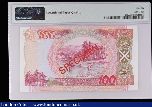 Scotland Bank of Scotland 100 Pounds dated 17 July 1995, SPECIMEN AA000000 Pick 123as Gem Uncirculated PMG 66 EPQ desirable thus : World Banknotes : Auction 185 : Lot 555