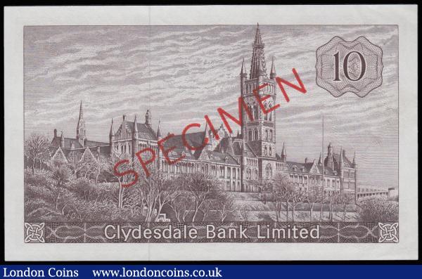 Scotland Clydesdale Bank Limited 10 Pounds SPECIMEN 20 April 1964 University of Glasgow reverse C/A 000000 Unc : World Banknotes : Auction 185 : Lot 569