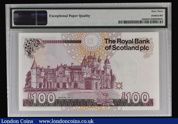 Scotland Royal Bank of Scotland Ltd 100 Pounds dated 20 December 2007 series A/2 925260, Pick 350d Choice Uncirculated PMG 63 EPQ  : World Banknotes : Auction 185 : Lot 592