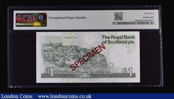 Scotland Royal Bank of Scotland plc 1 Pounds SPECIMEN  signed Maiden 25th March 1987 Lord Hay right, Edinburgh Castle reverse series A/1 000000, Pick 346s Gem Uncirculated PMG 65 EPQ : World Banknotes : Auction 185 : Lot 596
