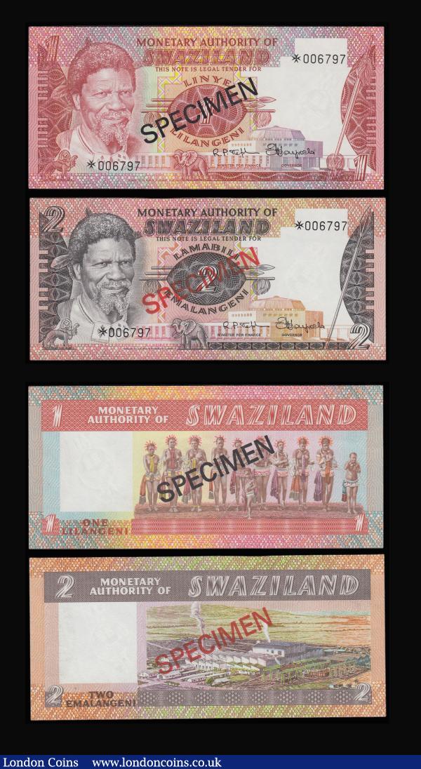 Swaziland Specimen Set 1974 5 note set with 1,2,5,10,20 Emalangen Pick CS1 Unc in the original envelope of issue : World Banknotes : Auction 185 : Lot 626