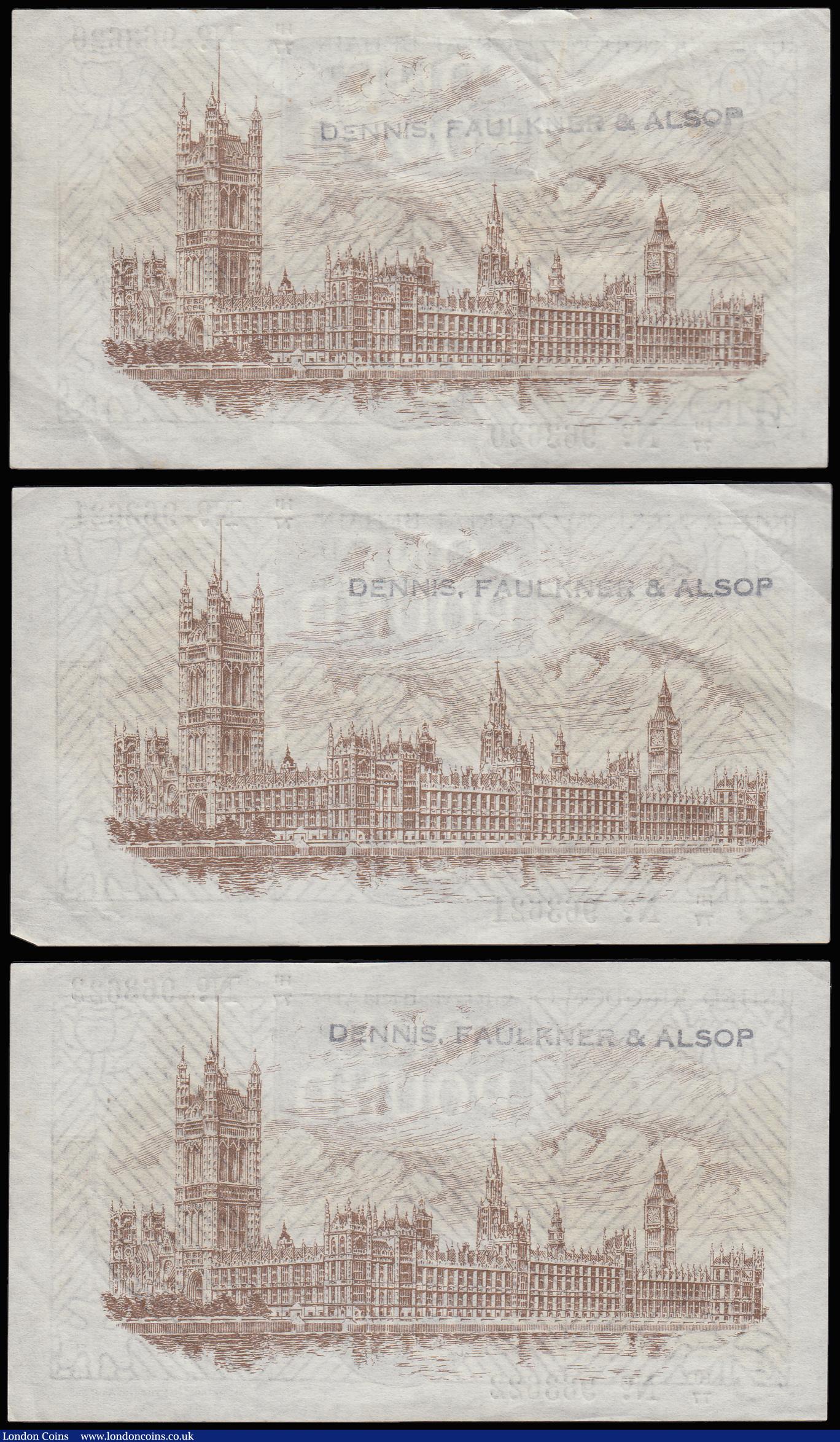 London Coins : A185 : Lot 75 : One Pound Warren Fisher T31 issued 1923 series (3 consecutives) H1/77 963620, 963921 and 963622, EF-...