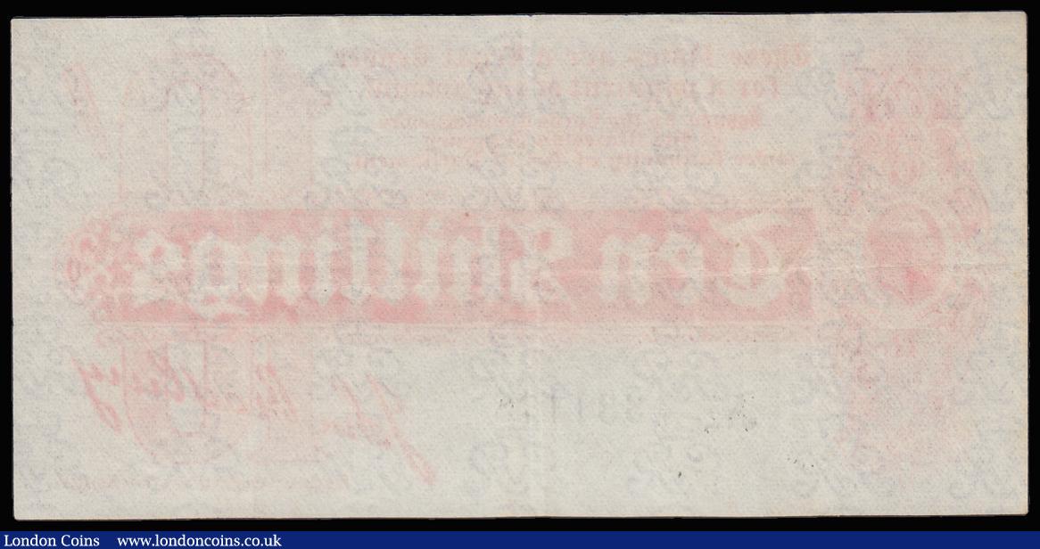 London Coins : A185 : Lot 8 : Ten Shillings Bradbury T9 First issue Dash in No. ornate font and 6 digit serial issued 1914 serial ...
