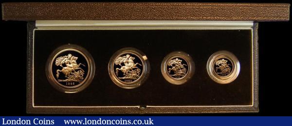 United Kingdom 1985 Gold Proof Four Coin Sovereign Collection, Gold Five Pounds, Two Pounds, Sovereign and Half Sovereign FDC (a hint of toning) in the box of issue with certificate : English Cased : Auction 185 : Lot 879