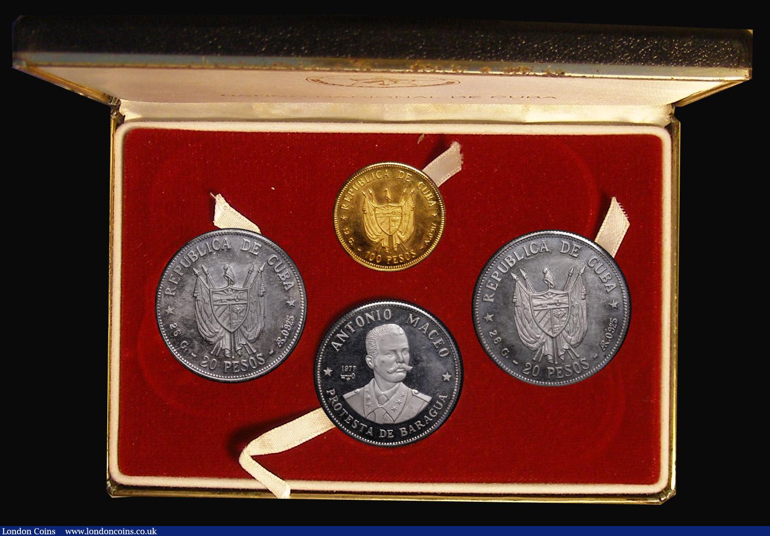 London Coins : A185 : Lot 905 : Cuba Proof Set 1977 a 4-coin set comprising 100 Pesos Gold 1977 Carlos Manuel de Cespedes KM#43, 20 ...