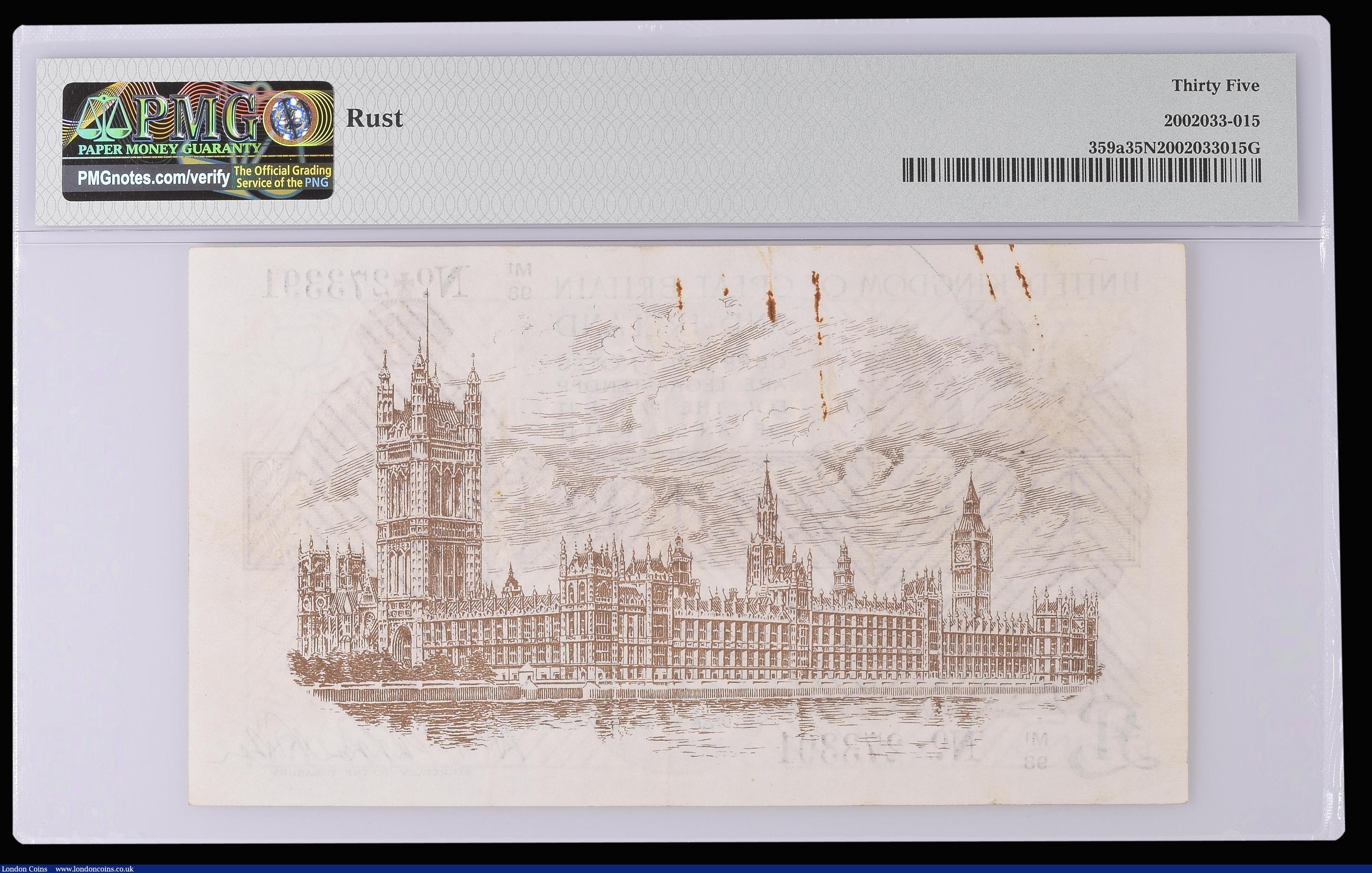 London Coins : A185 : Lot 91 : One Pound Warren Fisher T31 issued 1923, M1/98 273391, portrait KGV Choice Very Fine PMG 35 "Ru...