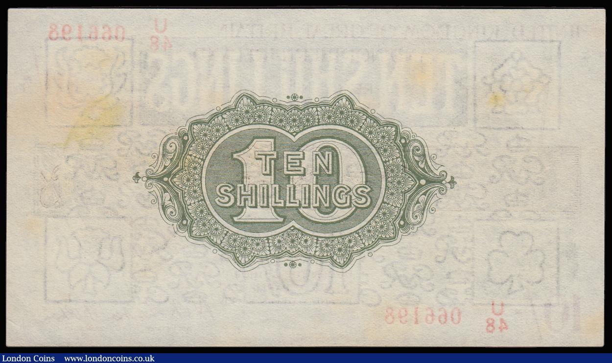 London Coins : A185 : Lot 99 : Ten Shillings Warren Fisher T33 issued 1927 series U/48 066198, Northern Ireland in title, EF with s...