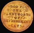 London Coins : A185 : Lot 998 : Penny Gloucestershire - Tewksbury - One Penny Coffee House Token undated Obverse: GOOD FOR ONE PENNY...