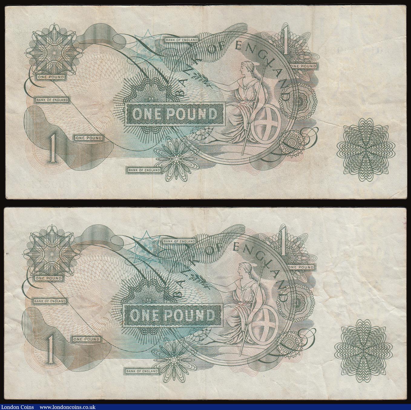 London Coins : A186 : Lot 100 : One Pound O'Brien 1960 Britannia reverse B281 first run (2) A01 009811 VF with a few light stai...