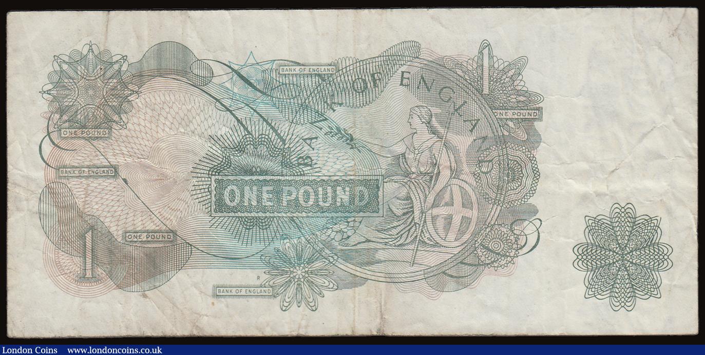 London Coins : A186 : Lot 103 : One Pound O'Brien B283 issued 1960 first run, series A01N 664065, experimental issue with small...