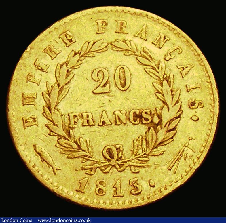 London Coins : A186 : Lot 1033 : France 20 Francs Gold 1813 Utrecht Mint, Mintmark Flag, KM#695.11 Fine, a rare one-year type, French...
