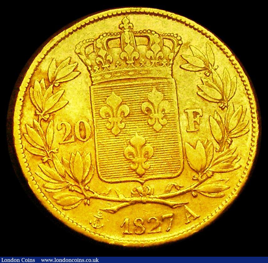London Coins : A186 : Lot 1038 : France 20 Francs Gold 1827A Paris Mint, KM#726.1 Good Fine/Fine