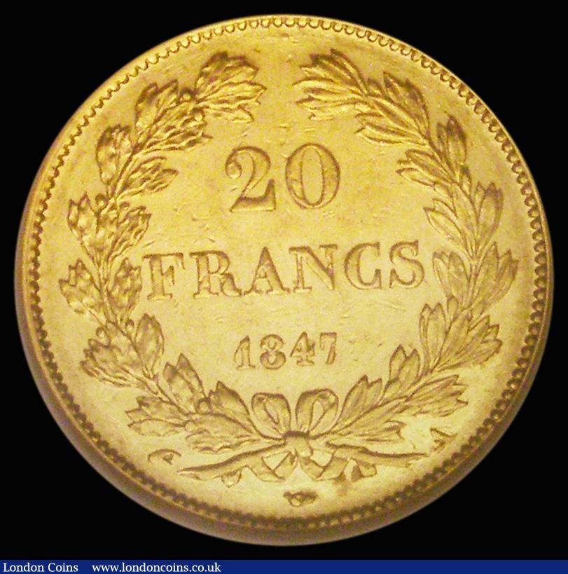 London Coins : A186 : Lot 1039 : France 20 Francs Gold 1847A Paris Mint KM#750.1, in an NGC holder and graded AU53