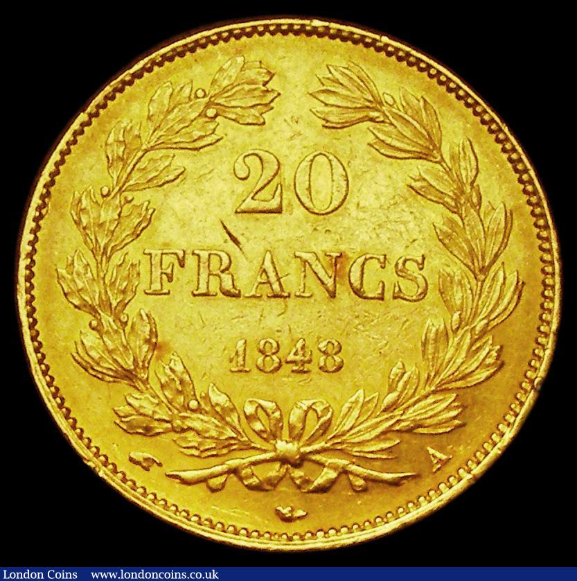 London Coins : A186 : Lot 1040 : France 20 Francs Gold 1848A KM#750.1, GVF the reverse with some contact marks and small rim nicks