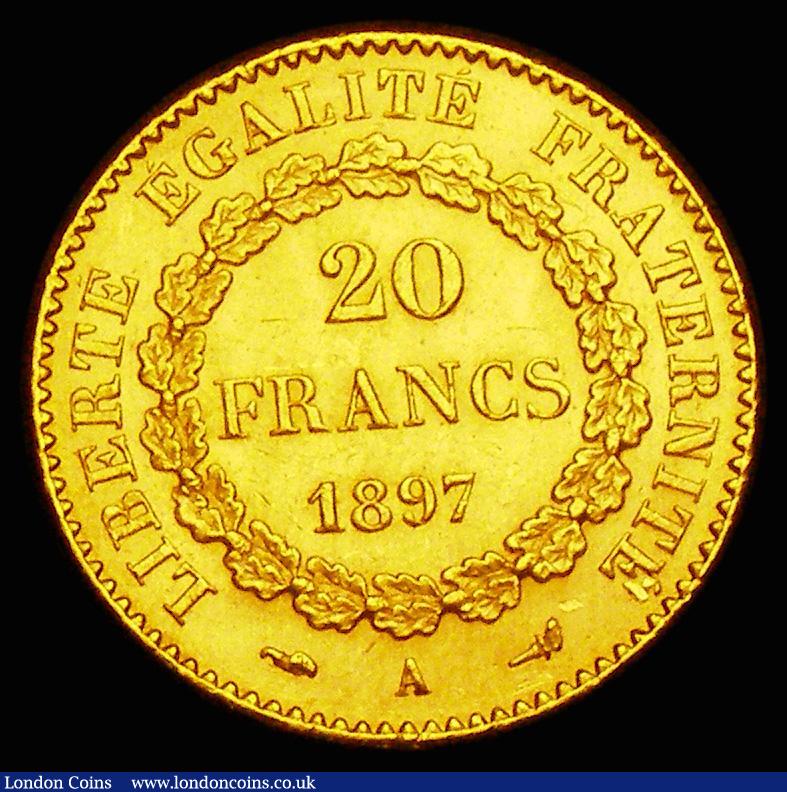 London Coins : A186 : Lot 1046 : France 20 Francs Gold 1897A Paris Mint, KM#825 AU/UNC and lustrous with some minor contact marks