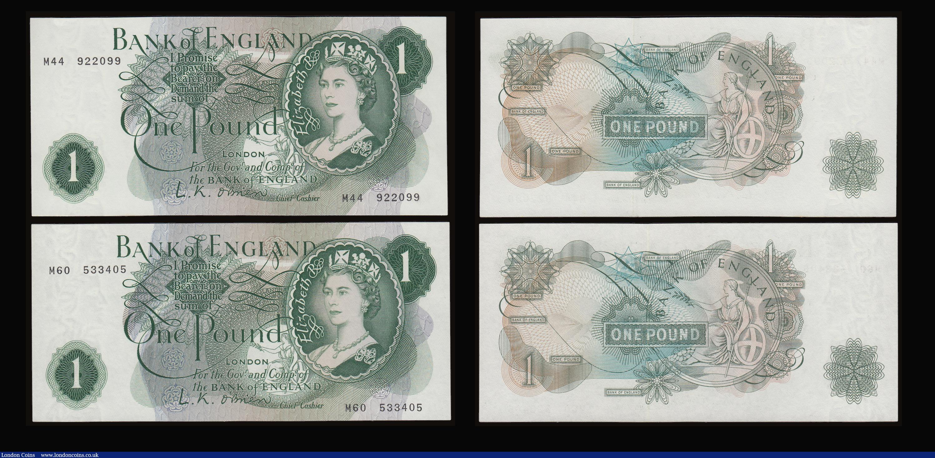 London Coins : A186 : Lot 106 : One Pound O'Brien B285 issued 1960 replacements Mxx prefixes (7) Fine (1), VF (1), AU (1) Unc (...