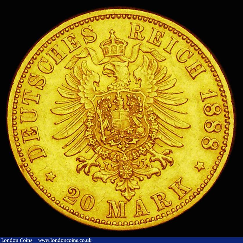 London Coins : A186 : Lot 1067 : German States - Prussia 20 Marks Gold 1888A Friedrich KM#515 GVF a one-year type