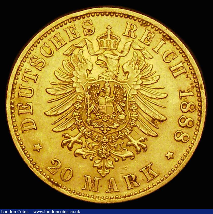 London Coins : A186 : Lot 1068 : German States - Prussia 20 Marks Gold 1888A Friedrich KM#515 GVF a one-year type