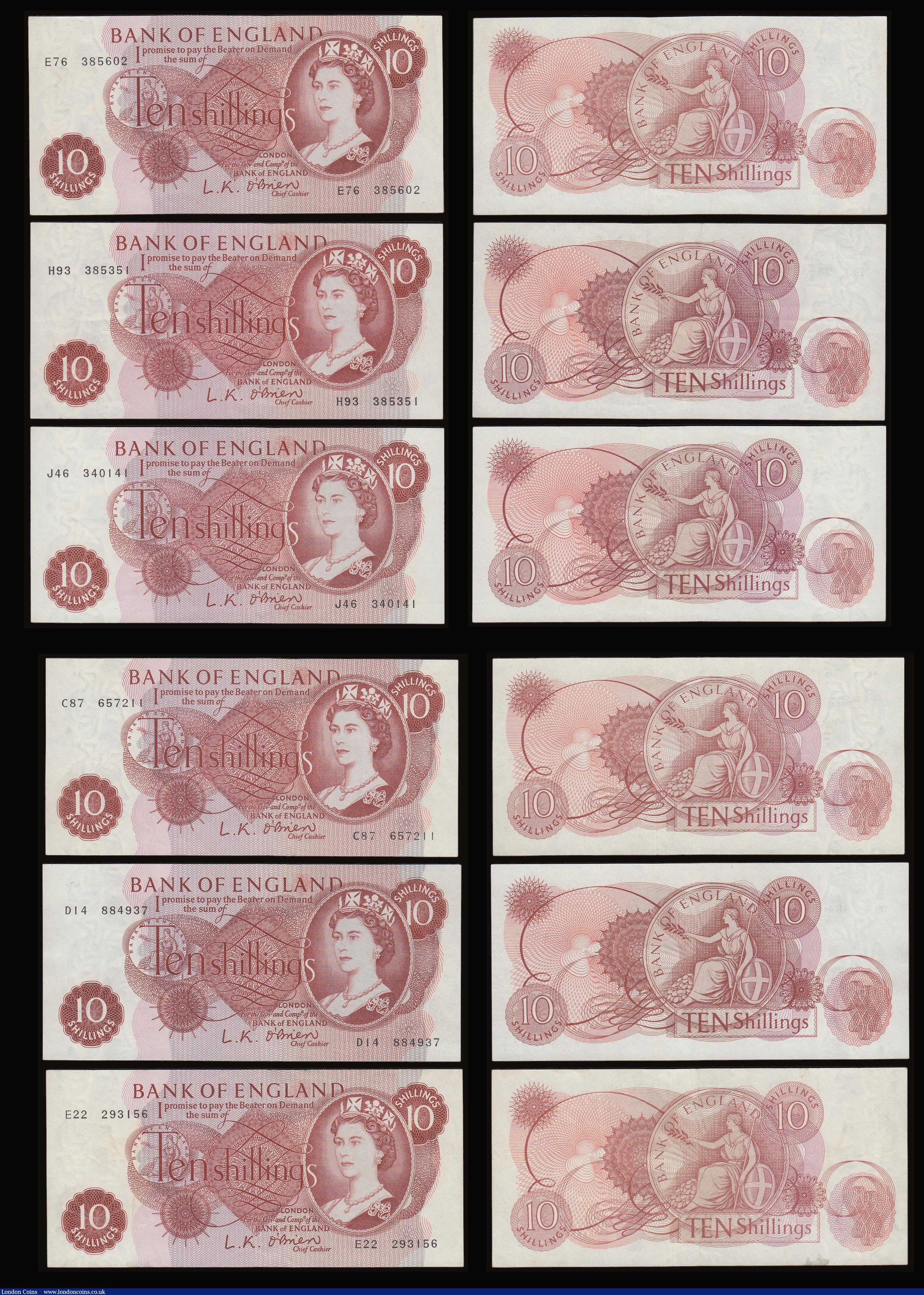 London Coins : A186 : Lot 107 : Ten Shillings O'Brien Britannia seated reverse 1961 (11) B286 (9) VF-Unc then replacements B287...
