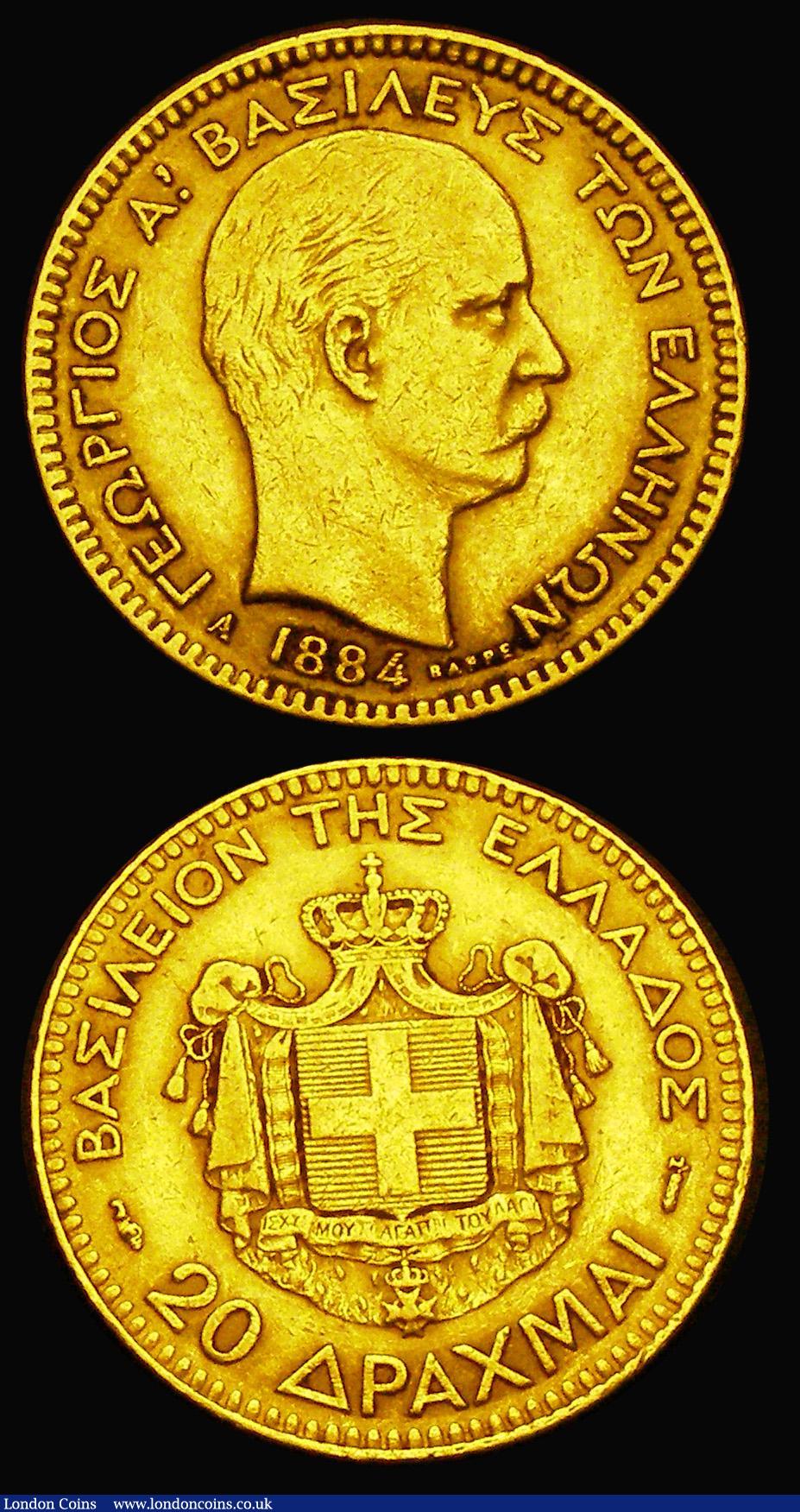 London Coins : A186 : Lot 1082 : Greece 20 Drachma Gold 1884A KM#56 (3) GVF (2) and Good Fine