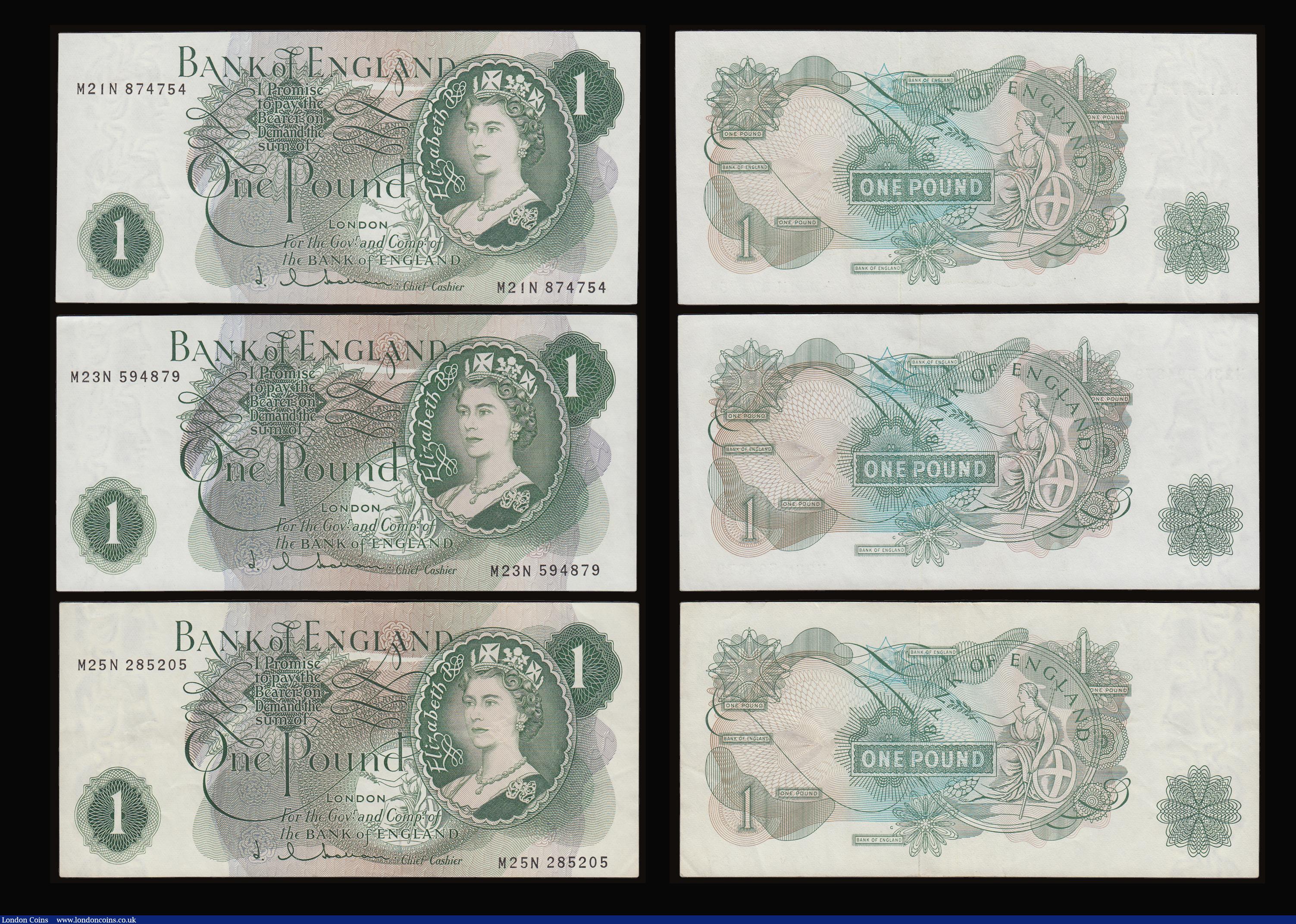 London Coins : A186 : Lot 112 : One Pound Hollom G reverse replacement B293 (6) various mid M--N prefixes EF-AU