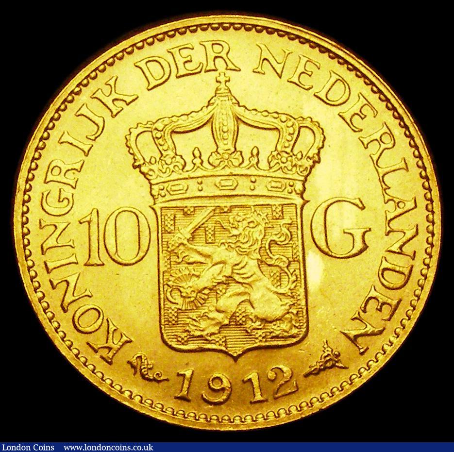 London Coins : A186 : Lot 1139 : Netherlands Ten Gulden Gold 1912 KM#149 UNC and lustrous, the obverse with some contact marks