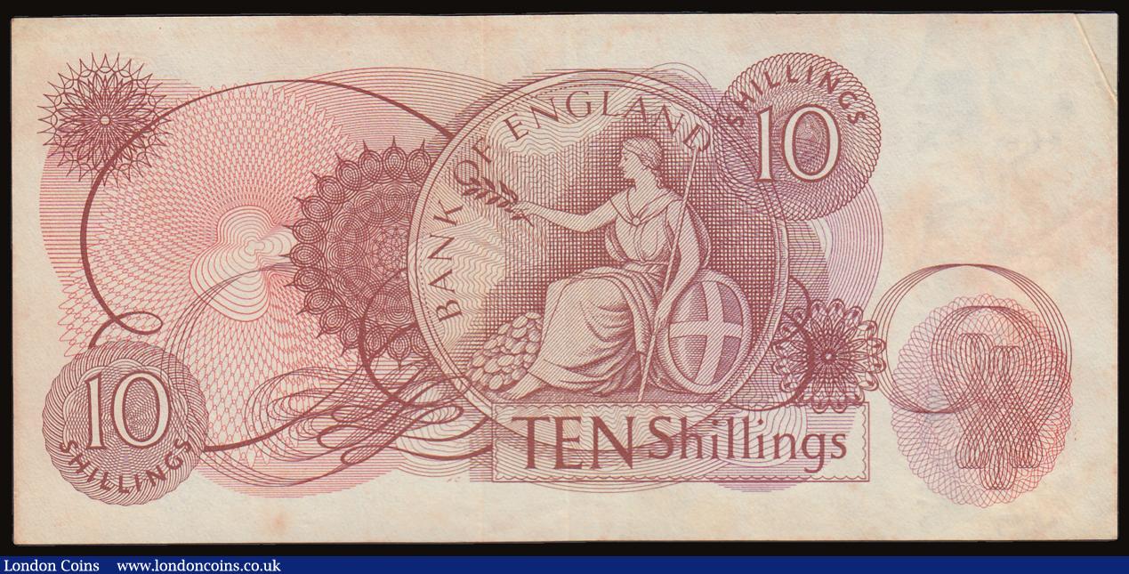London Coins : A186 : Lot 117 : Ten Shillings Hollom B294 issued 1963 very first run K65 672914 VF and somewhat discoloured never th...