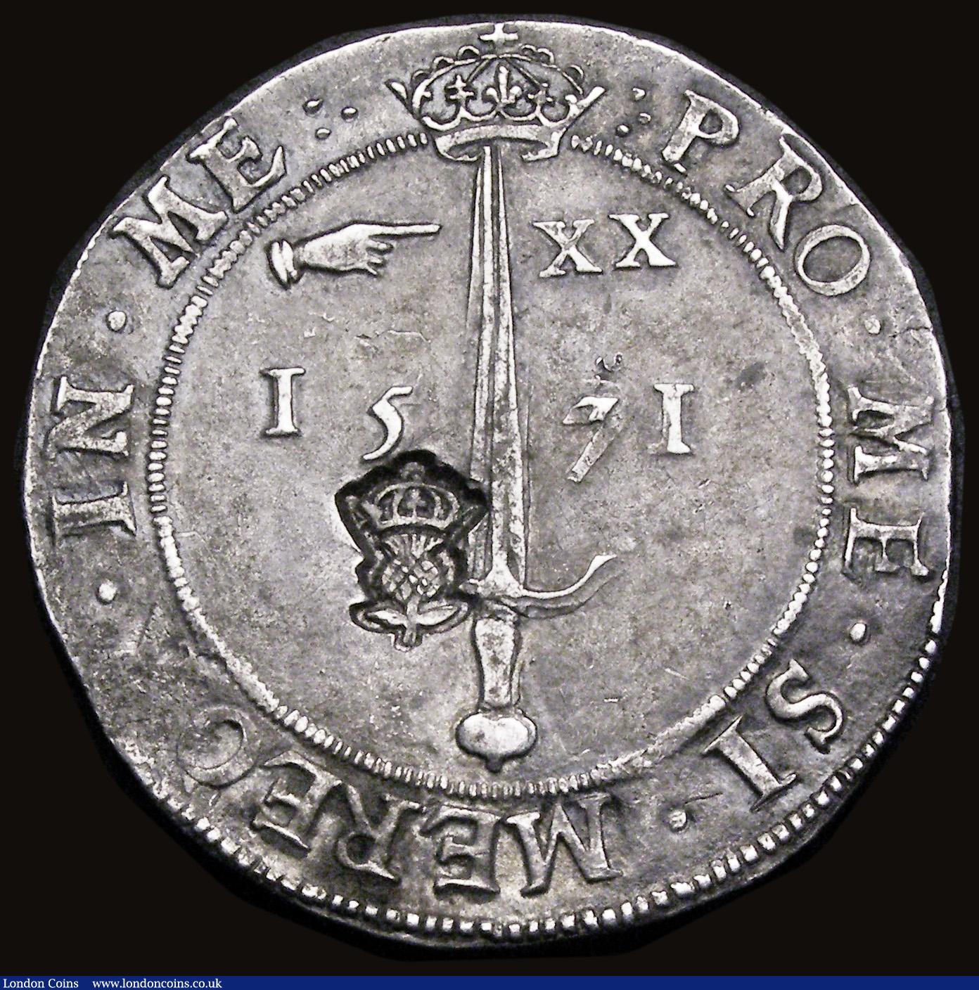 London Coins : A186 : Lot 1171 : Scotland Ryal (Sword Dollar) James VI Countermarked issue 1571 revalued at 36 Shillings 9 Pence as o...
