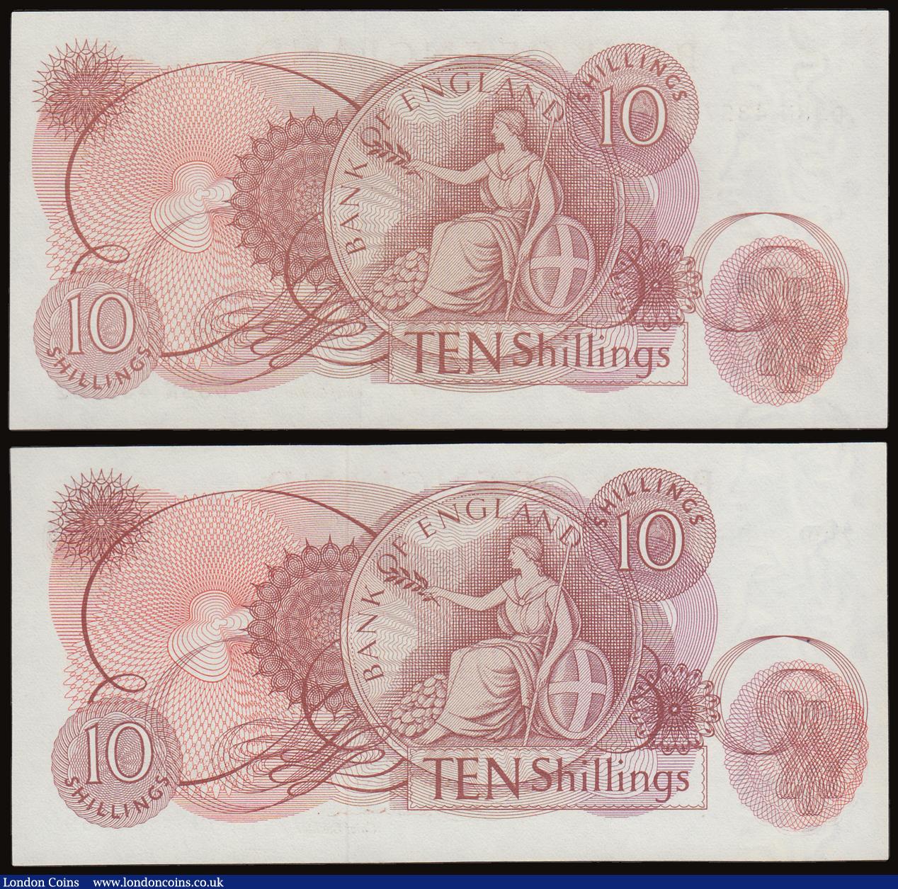 London Coins : A186 : Lot 118 : Ten Shillings Last Run Hollom B294 issued 1963 Z99 868569, AU-UNC and Fforde 1967 B310 D38N 435762