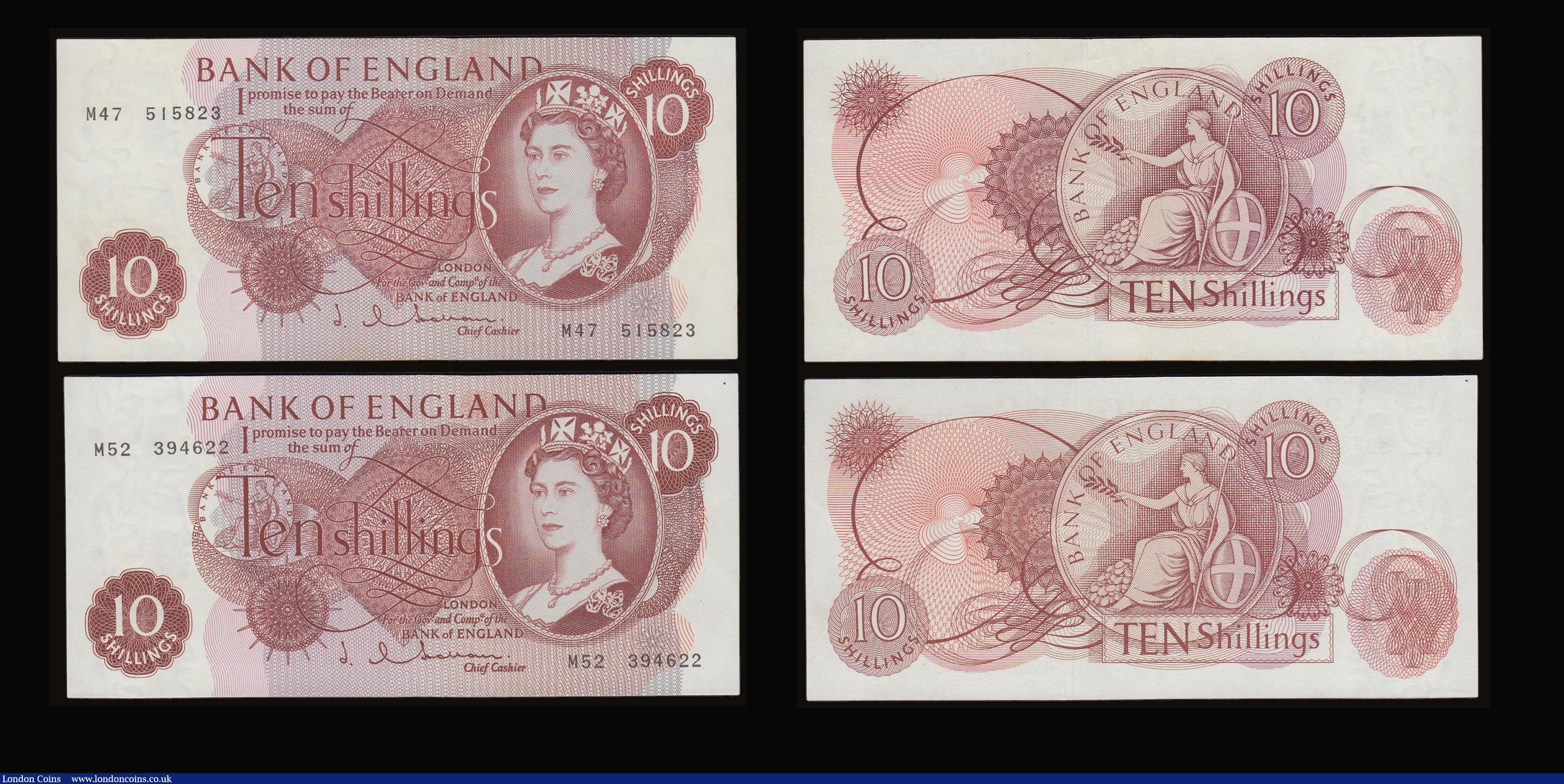 London Coins : A186 : Lot 121 : Ten Shillings replacements Hollom B296 issued 1963 (2) prefix M47 and M52, both Unc, Fforde 1967 B31...