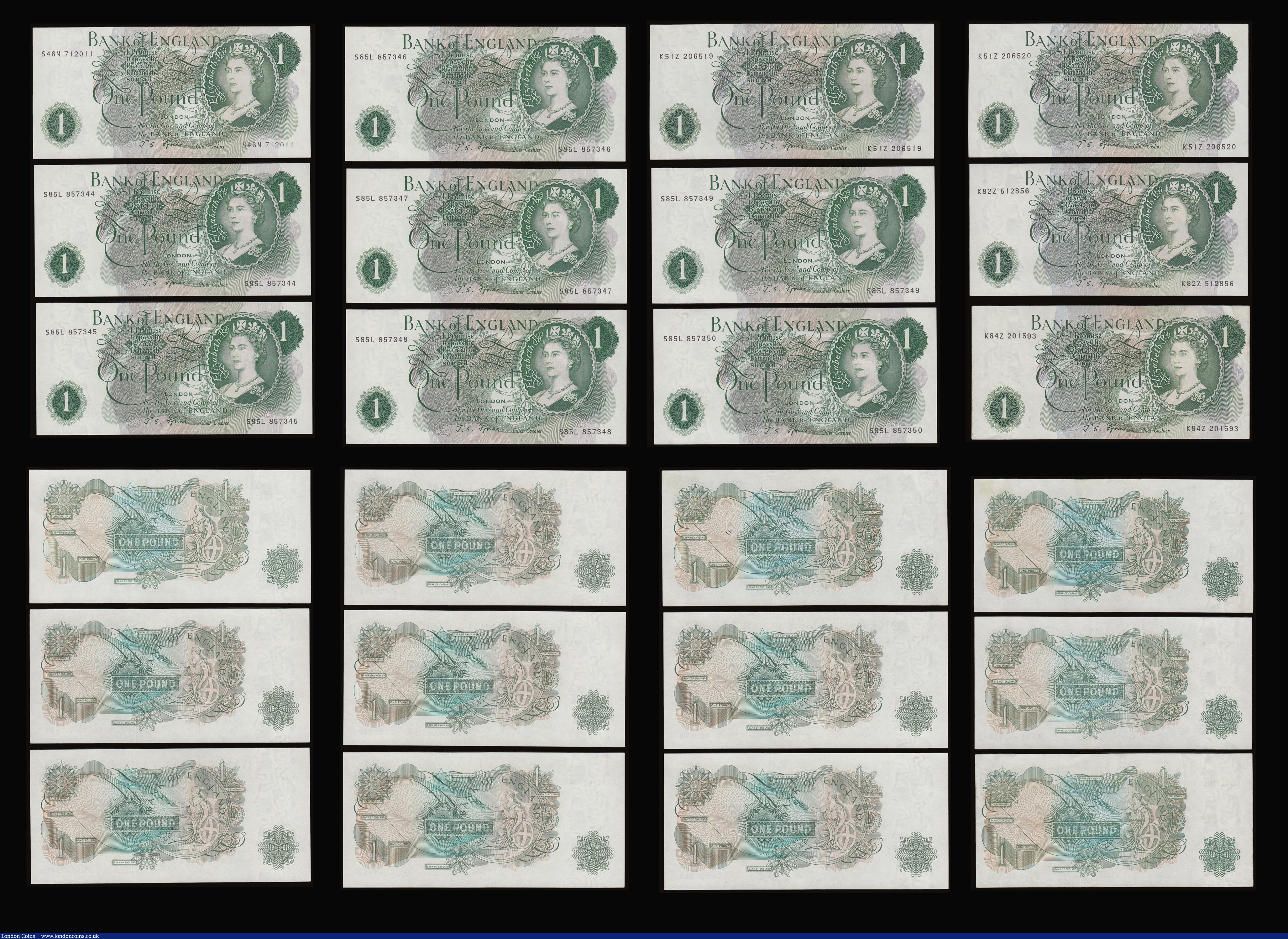 London Coins : A186 : Lot 132 : One Pound Fforde 1960 B301 and B305 (14) AU-Unc most in Unc and includes consecutive runs along with...