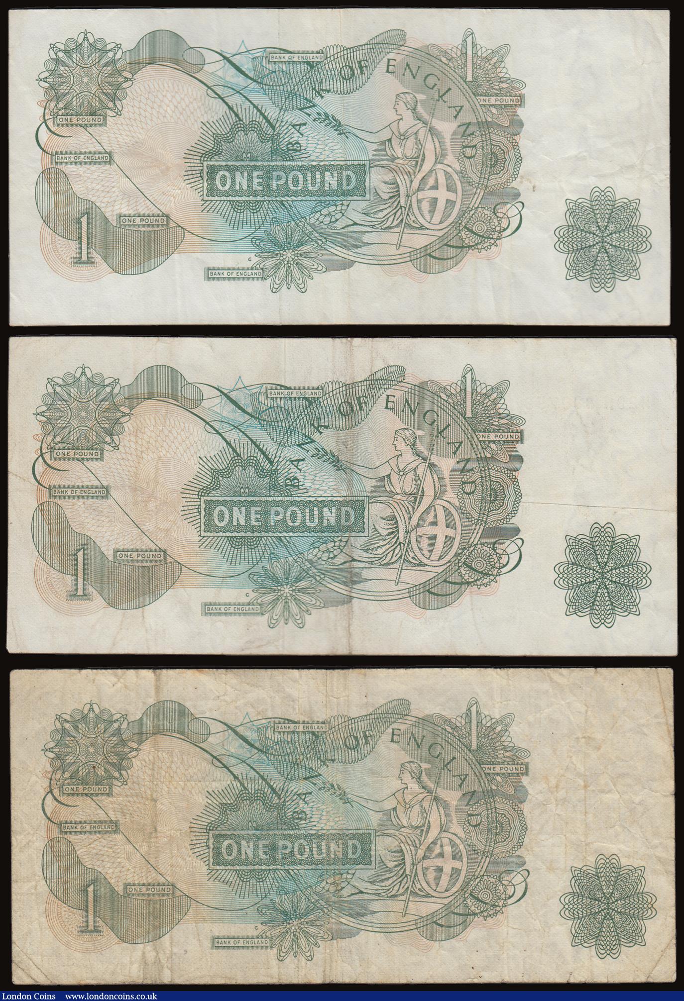 London Coins : A186 : Lot 134 : One Pound Fforde B304 G reverse issued 1967 replacements first and last (3) very first run replaceme...