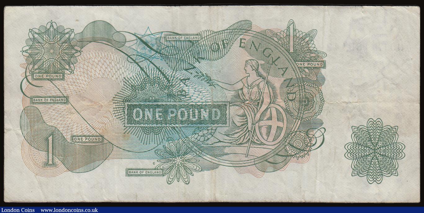 London Coins : A186 : Lot 140 : One Pound Fforde B308 issued 1967 first series replacement N01M 185142, G reverse, AVF