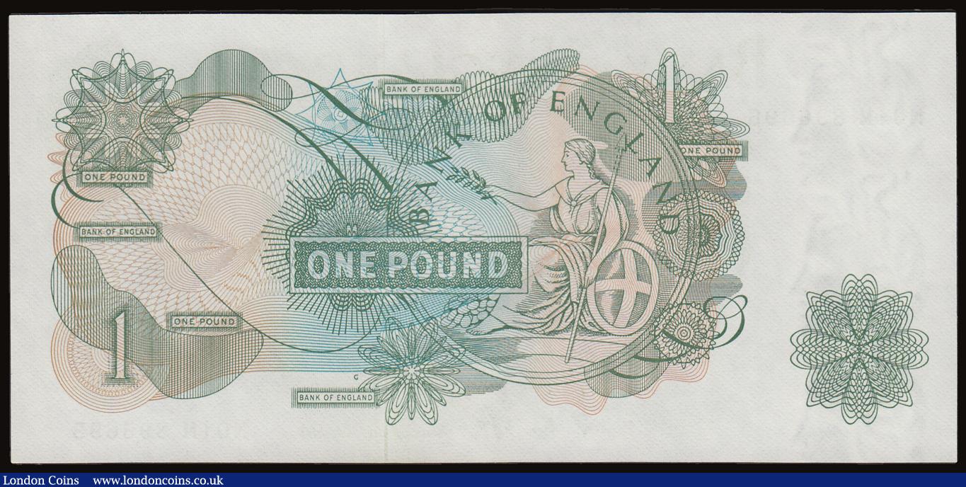 London Coins : A186 : Lot 141 : One Pound Fforde B308 issued 1967 first series replacement N01M 896695, G reverse, AU (light centre ...