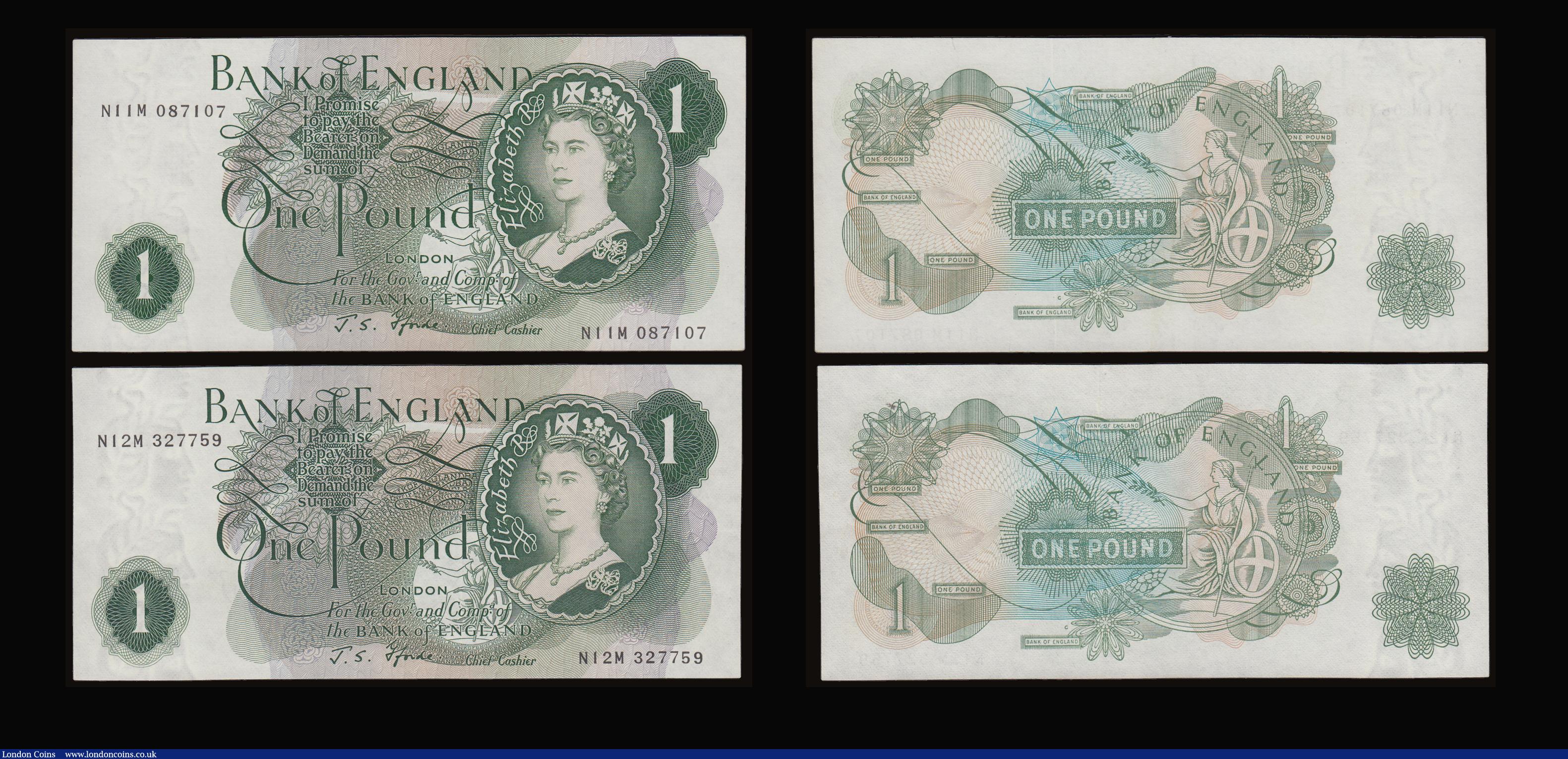 London Coins : A186 : Lot 144 : One Pound Fforde B308 issued 1967, G reverse replacements (5) various mid M--M prefixes Unc (3), EF ...
