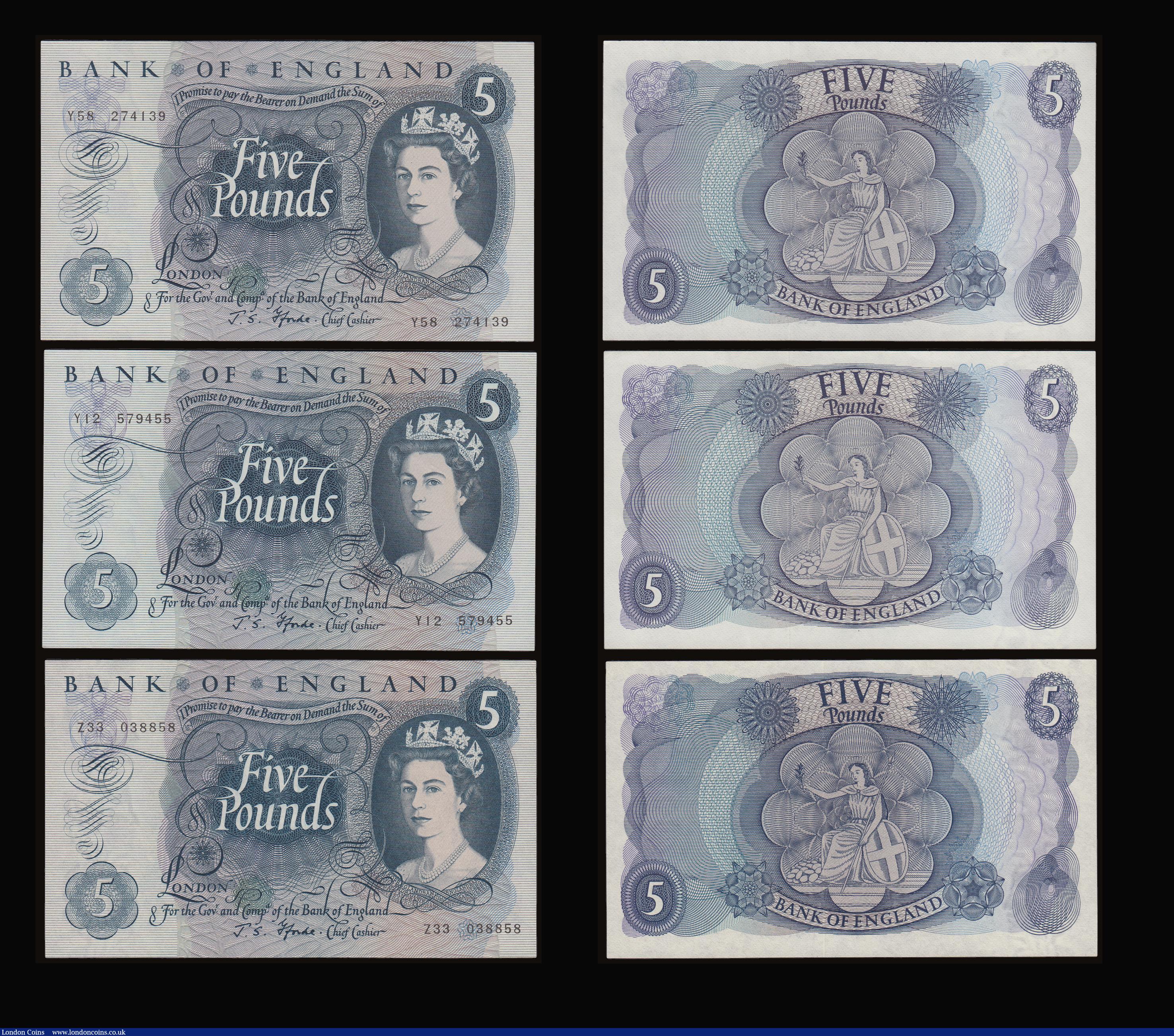 London Coins : A186 : Lot 150 : Five Pounds Fforde QE2 portrait & seated child Britannia 1967 (8) a high grade group of mid seri...