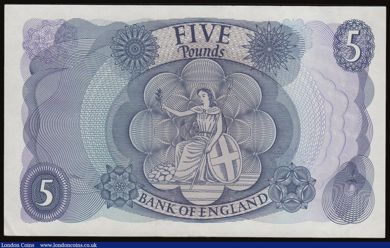 London Coins : A186 : Lot 152 : Five Pounds Fforde QE2 portrait & seated child Britannia B313 Replacement issue 1967 serial numb...