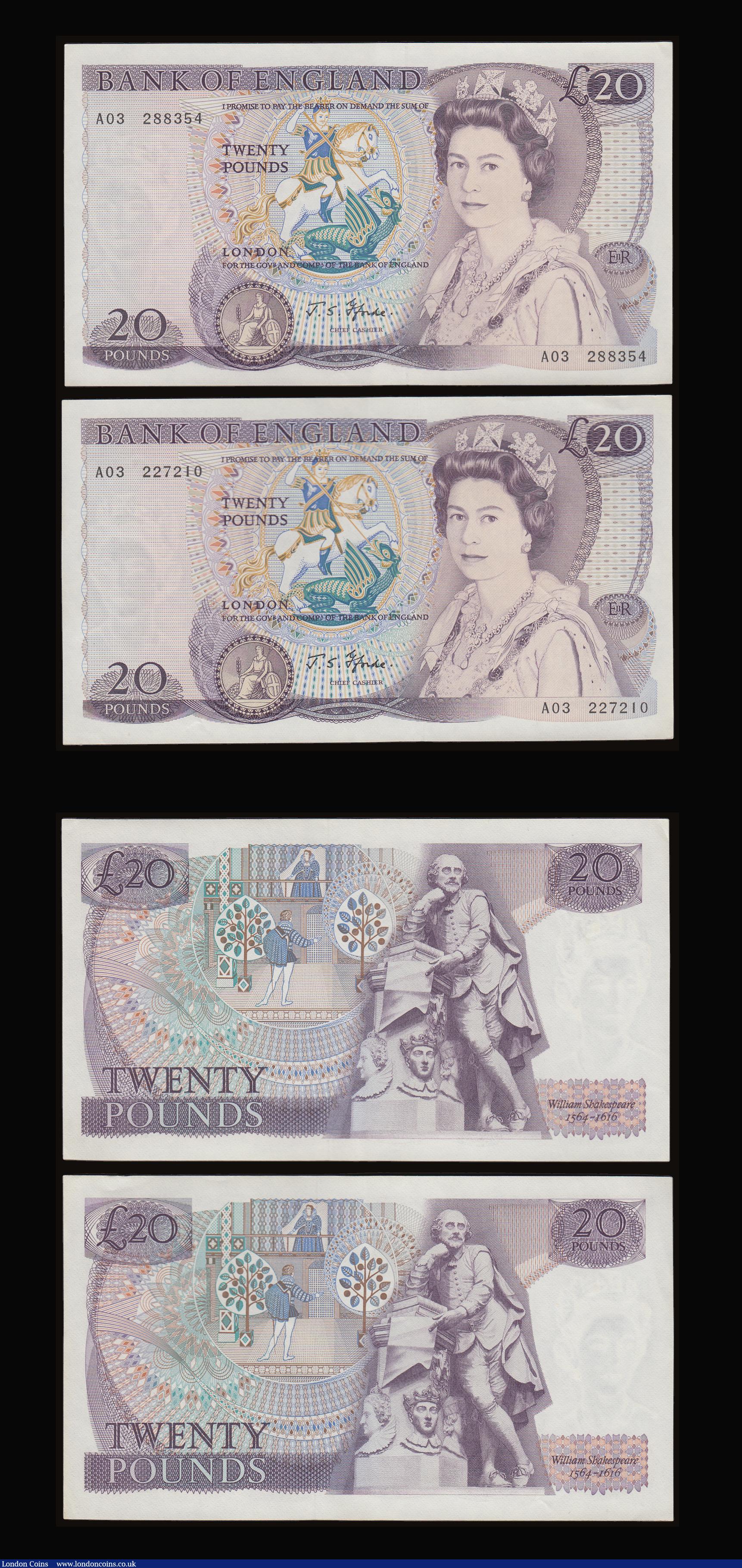 London Coins : A186 : Lot 155 : Fforde higher denominations Twenty Pounds William Shakespeare B318  (3) prefixes A02 AU and A03 (2) ...