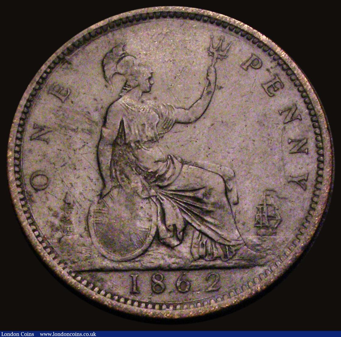 London Coins : A186 : Lot 1912 : Penny 1862 8 over 6 Freeman 39A, dies 6+G, Fine with some contact marks, Extremely rare, rated R18 b...