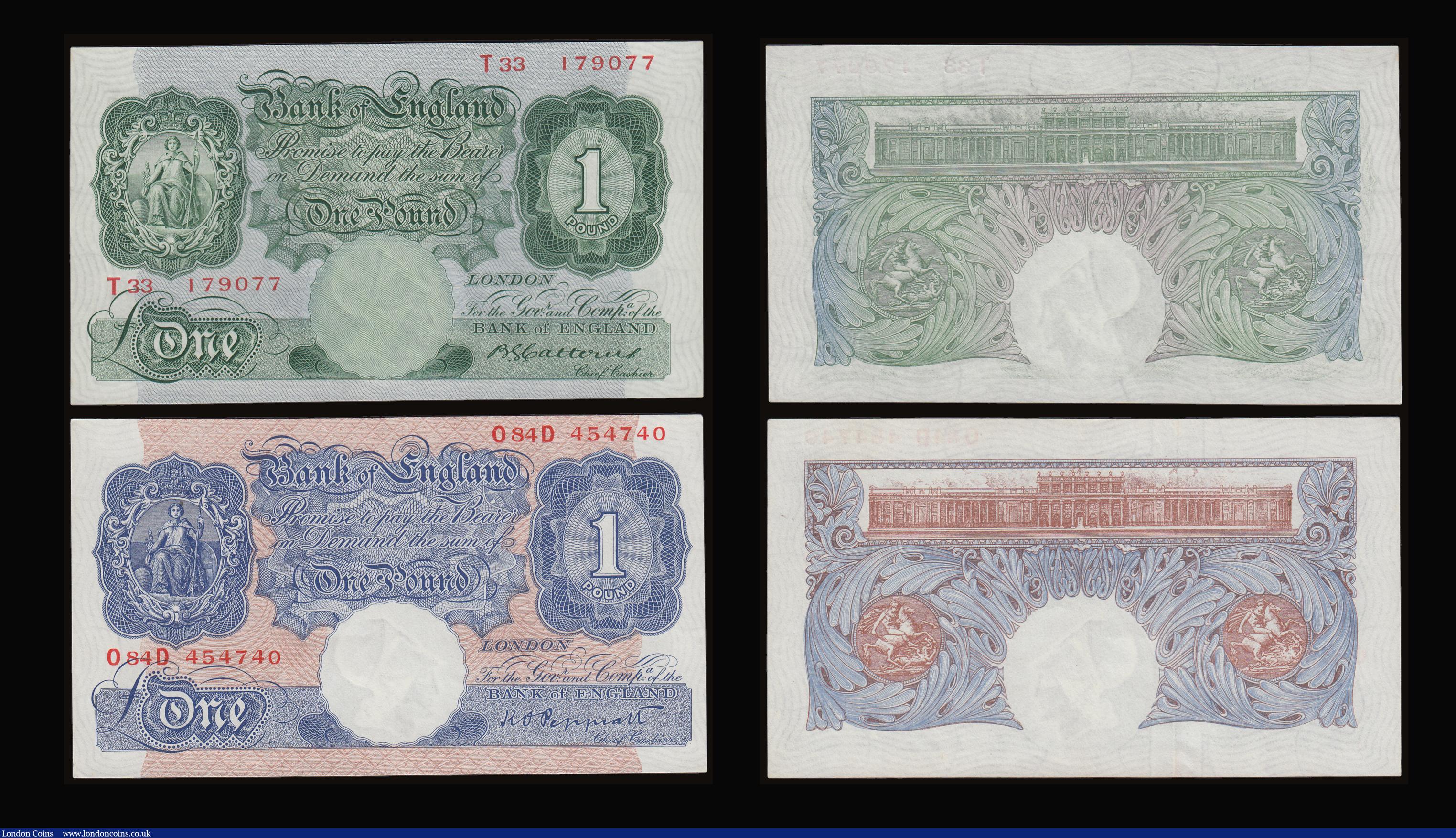 London Coins : A186 : Lot 22 : One Pounds in high grades (4) Catterns T33 179077, Peppiatt Blue O84D 454740, Beale (2) prefixes E72...