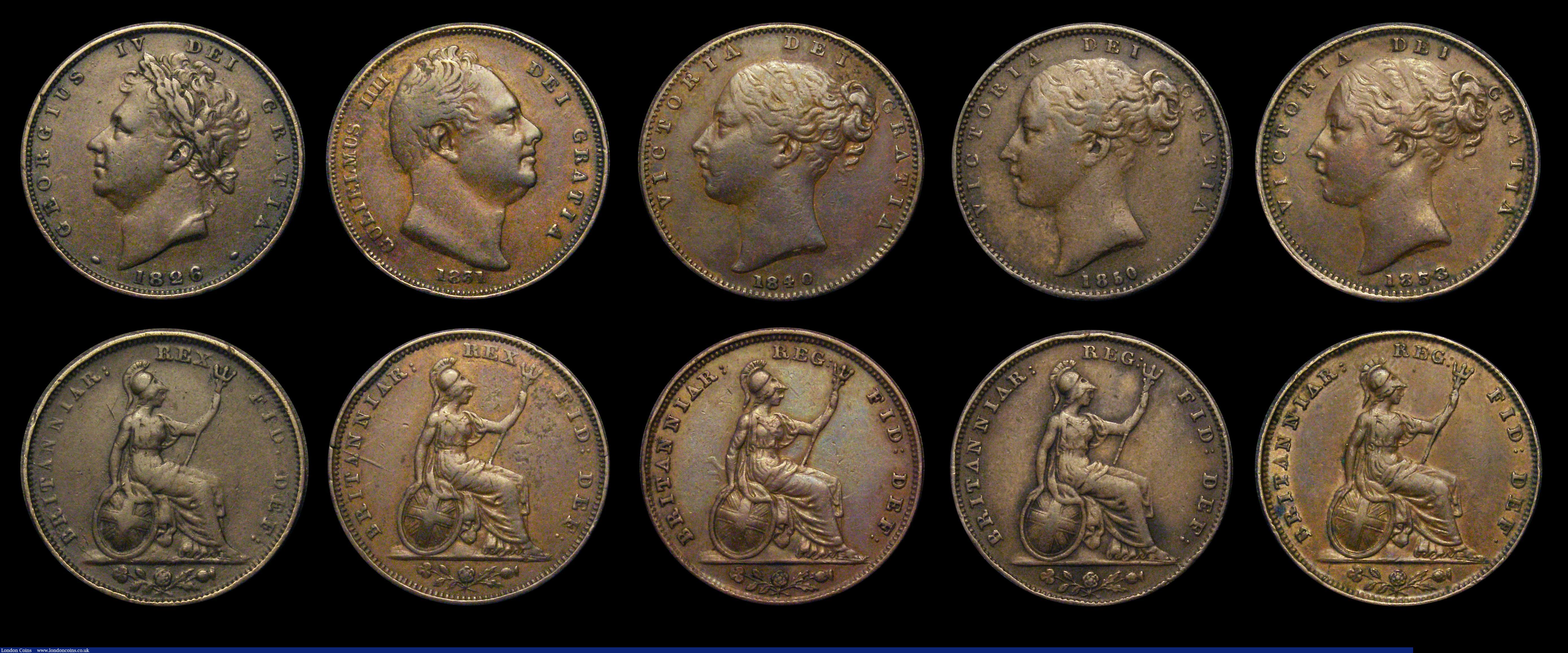 London Coins : A186 : Lot 2449 : Farthings (10) James II Tin, with Laureate and Cuirassed bust, date and edge legend illegible, Fair,...