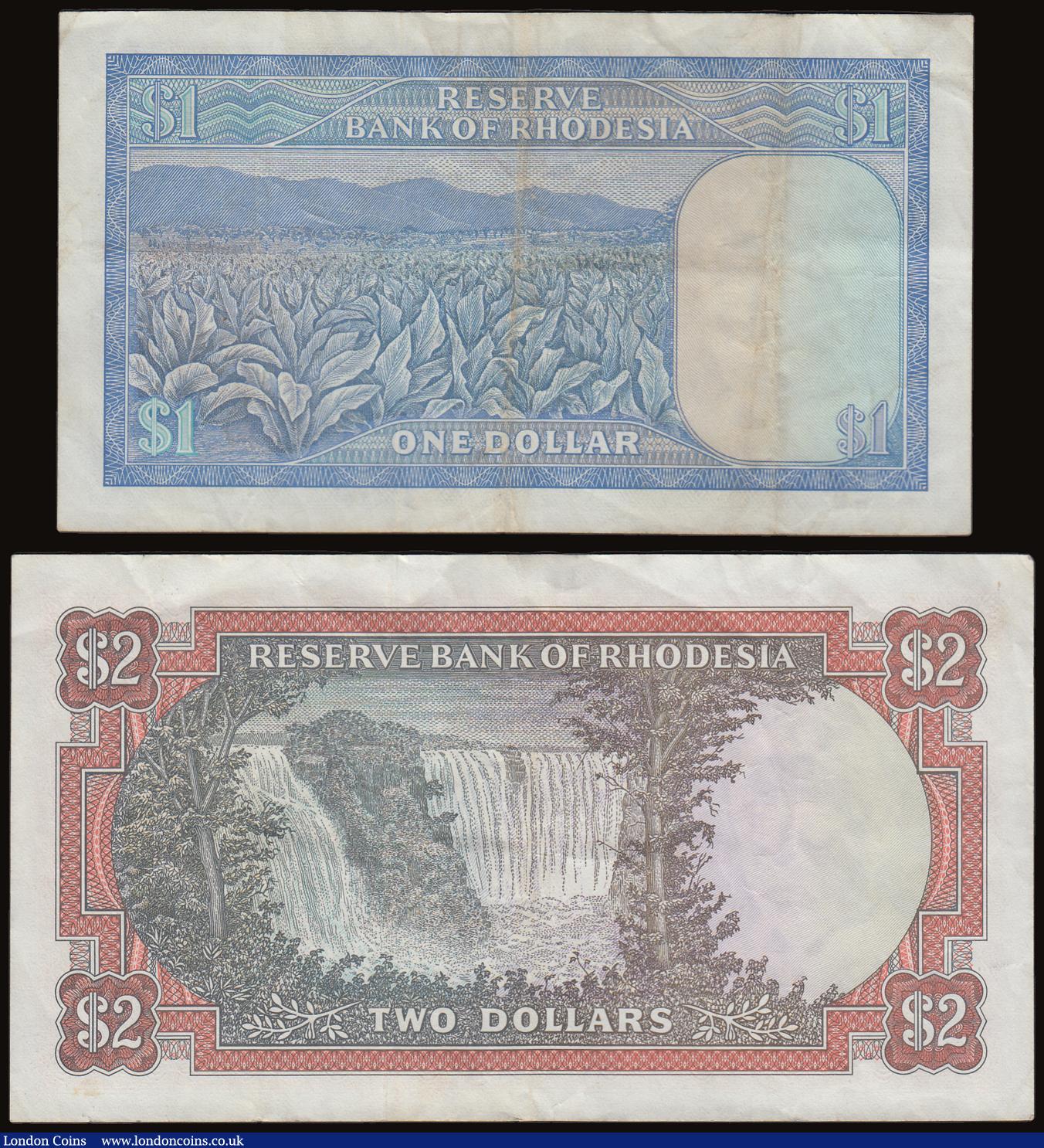 London Coins : A186 : Lot 264 : Rhodesia (2) $2 1970 Pick 31a VF and $1 14.2.1973 Pick 30g Fine