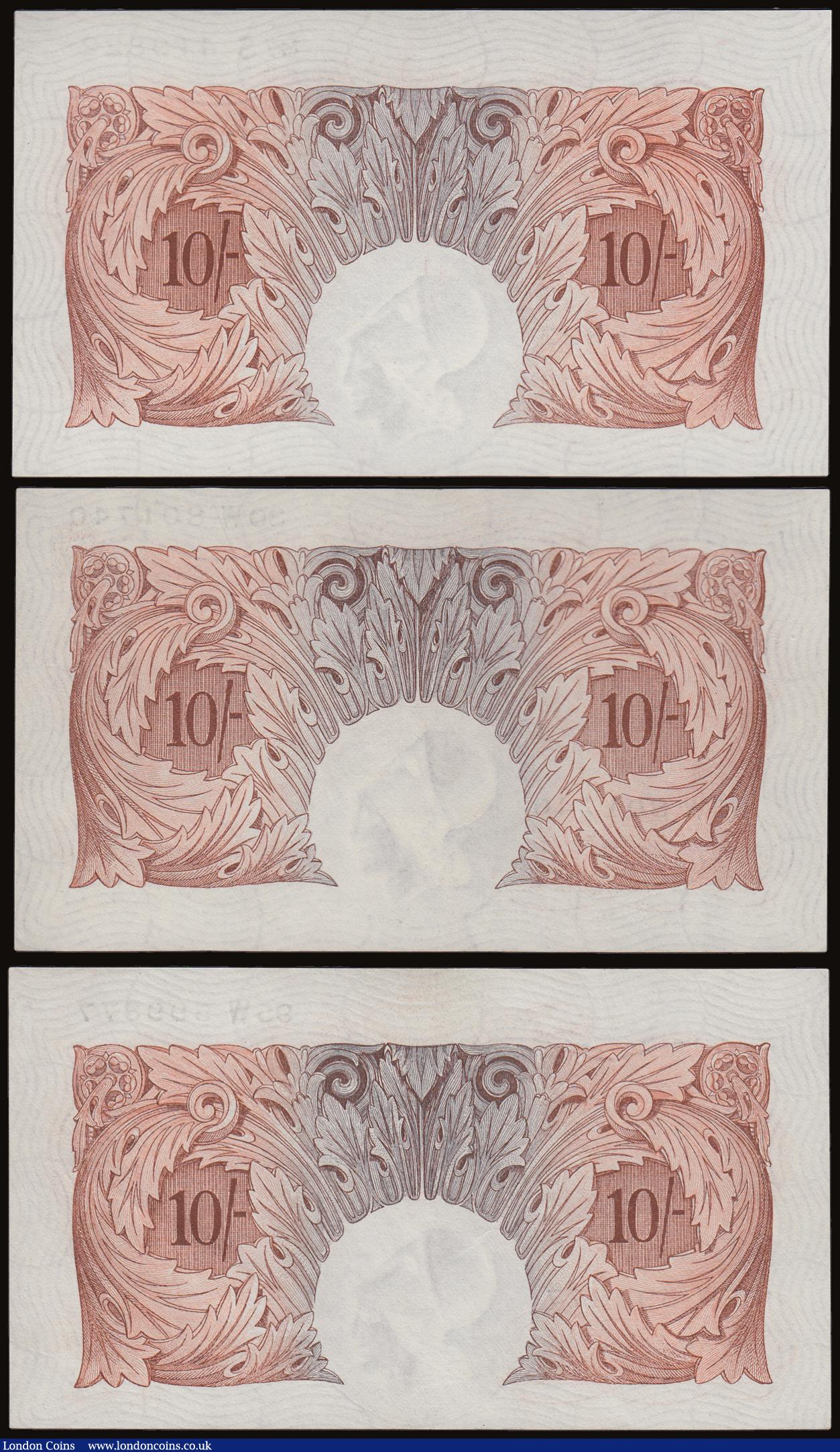 London Coins : A186 : Lot 27 : Ten Shillings Peppiatt 1934 B236 (3) a high grade trio prefixes 87S, 30W and 95W AU-Unc