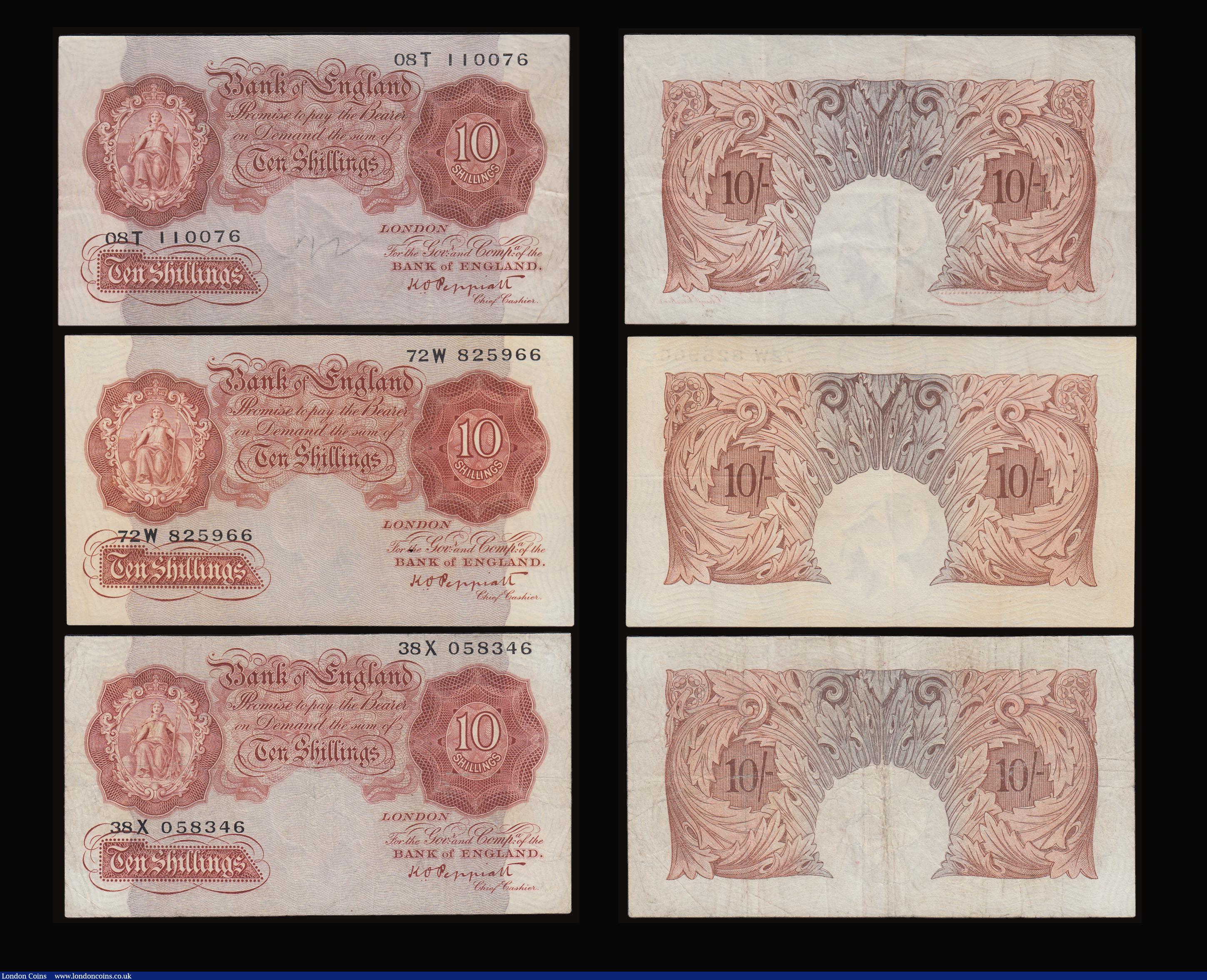 London Coins : A186 : Lot 28 : Ten Shillings Peppiatt 1934 B236 (6) includes 3 last series prefixes 01O, 27O and 48O generally Fine...