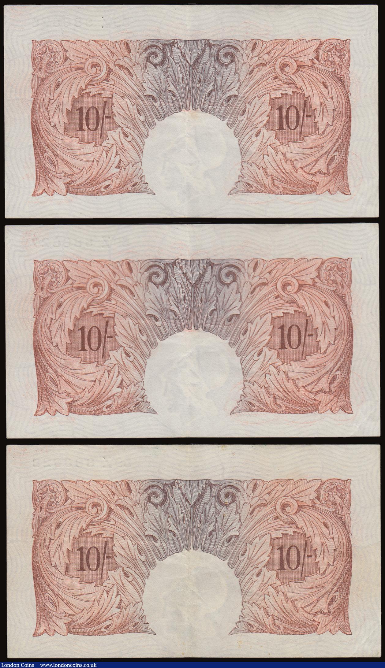 London Coins : A186 : Lot 29 : Ten Shillings Peppiatt 1934 B236 first series (3) consecutives 59Z 886626 - 886628 VF or belter