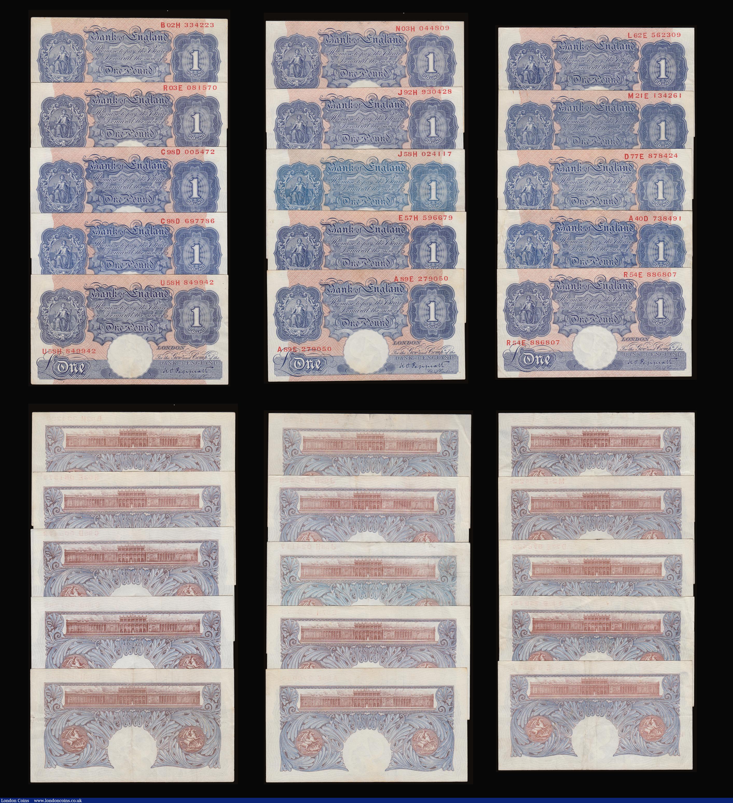 London Coins : A186 : Lot 44 : One Pound Peppiatt 1940 Emergency Blue Issue B249 (30) a collectable grade group generally VF-EF