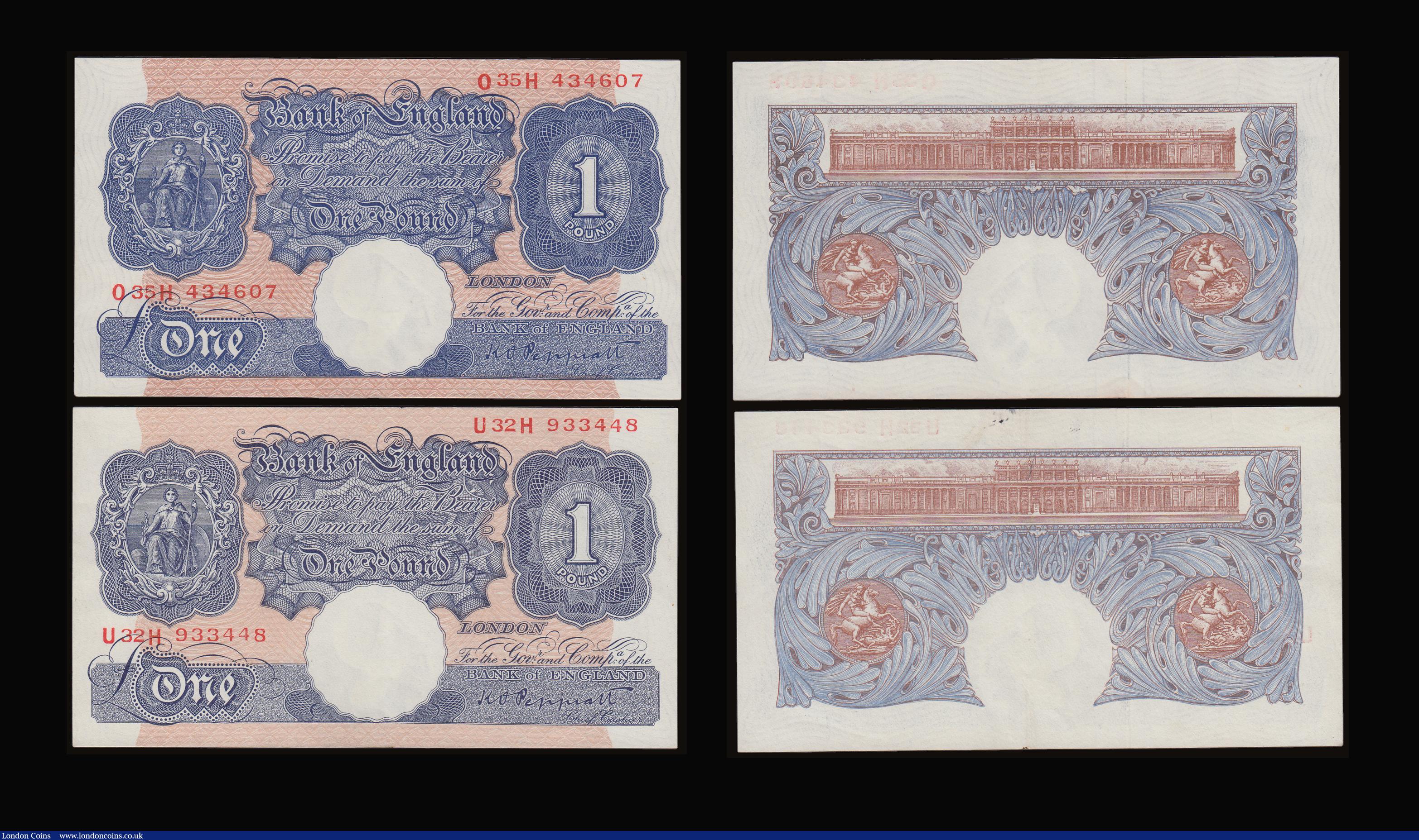 London Coins : A186 : Lot 45 : One Pound Peppiatt 1940 Emergency Blue Issue B249 (4) a high grade group of mid series prefixes gene...